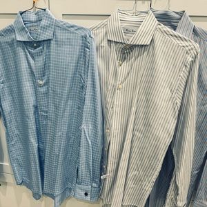 Three BURMA BIBAS Men’s Button down long sleeve shirts SLIM Fit 16/34/35